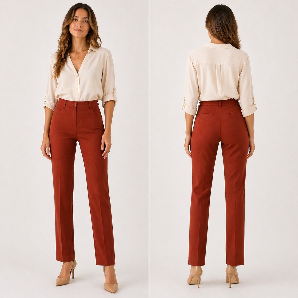 Betabrand Dress Pant Yoga‎ Pants MP Medium Petite Pumpkin Rust Straight Leg DPYP